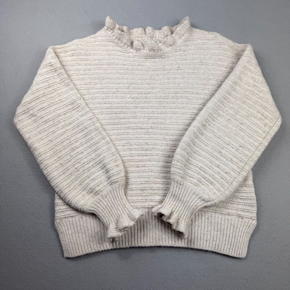 Madewell Womens M Cream Merino Wool Ruffle Sweater Coquette Fairy Grandmacore